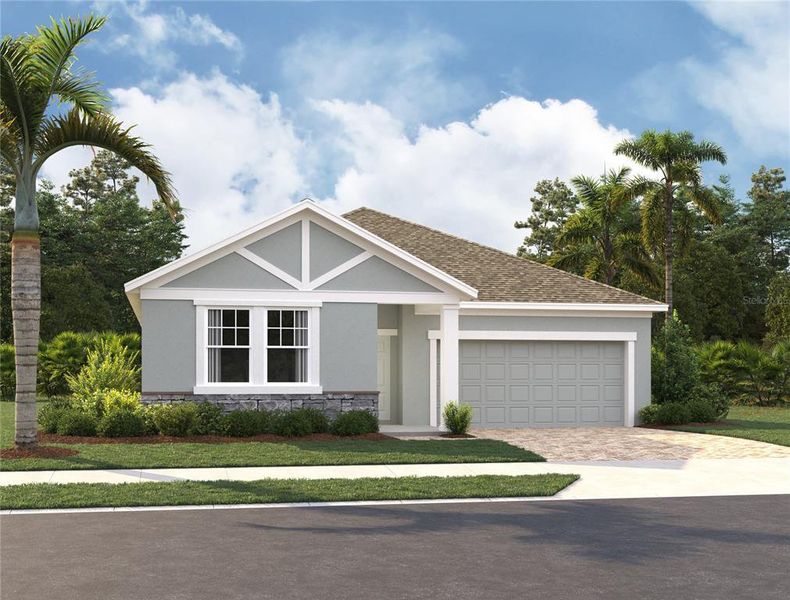 Front exterior of a new home in Catamaran Cove Traditional, Rockledge, FL, highlighting curb appeal (Image 1). Front exterior of a new home in Catamaran Cove Traditional, Rockledge, FL, highlighting curb appeal (Image 1).