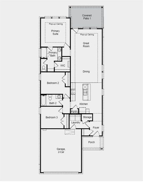 Structural options added:  Covered outdoor living, and 12" pop-up ceiling at great room, dining and primary suite.