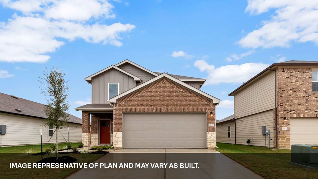 Front exterior of a new home in Prairie Lakes, Buda, TX, highlighting curb appeal (Image 1). Front exterior of a new home in Prairie Lakes, Buda, TX, highlighting curb appeal (Image 1).