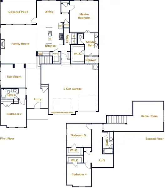 2D floor plan layout of this home in Parmer Ranch 60′, Georgetown, TX (Image 3).