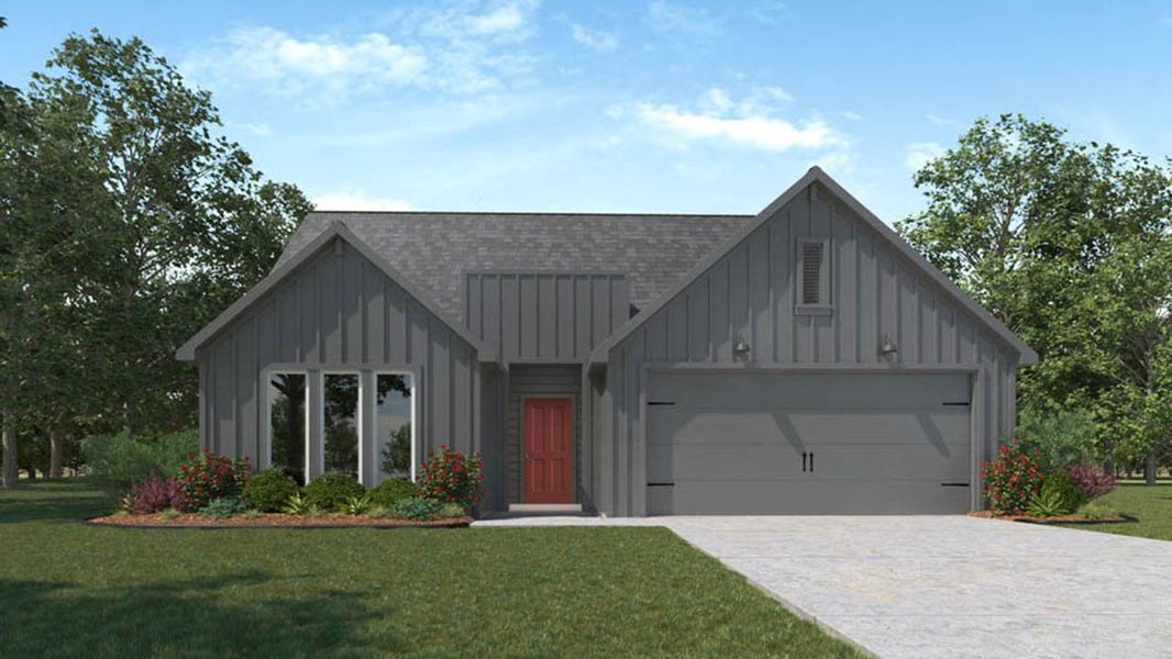 Front exterior of a new home in Liberty Village, Brenham, TX, highlighting curb appeal (Image 1). Front exterior of a new home in Liberty Village, Brenham, TX, highlighting curb appeal (Image 1).