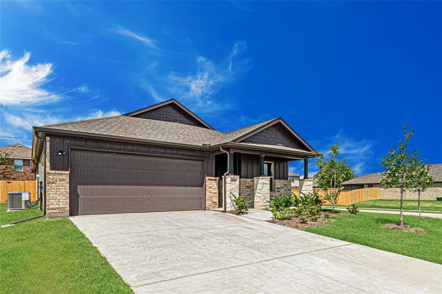 Front exterior of a new home in Bridgepoint, Greenville, TX, highlighting curb appeal (Image 22). Front exterior of a new home in Bridgepoint, Greenville, TX, highlighting curb appeal (Image 22).