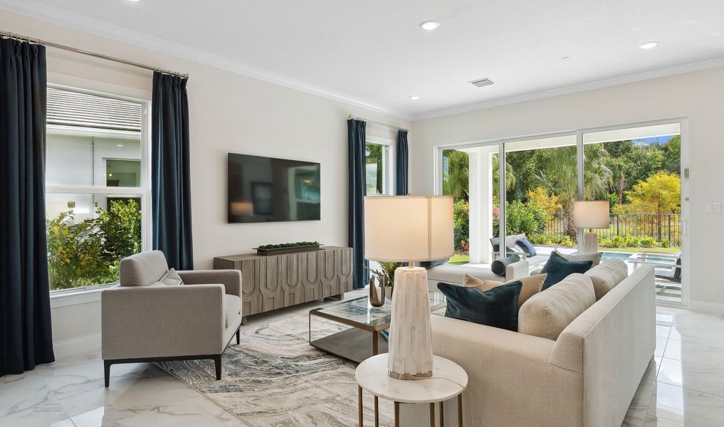 Cozy great room with tile flooring