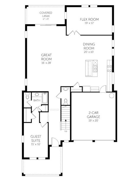 2D floor plan layout for the Rockmoor by Dream Finders Homes in Laureate Park (Craft Homes), Orlando, FL (Image 4).