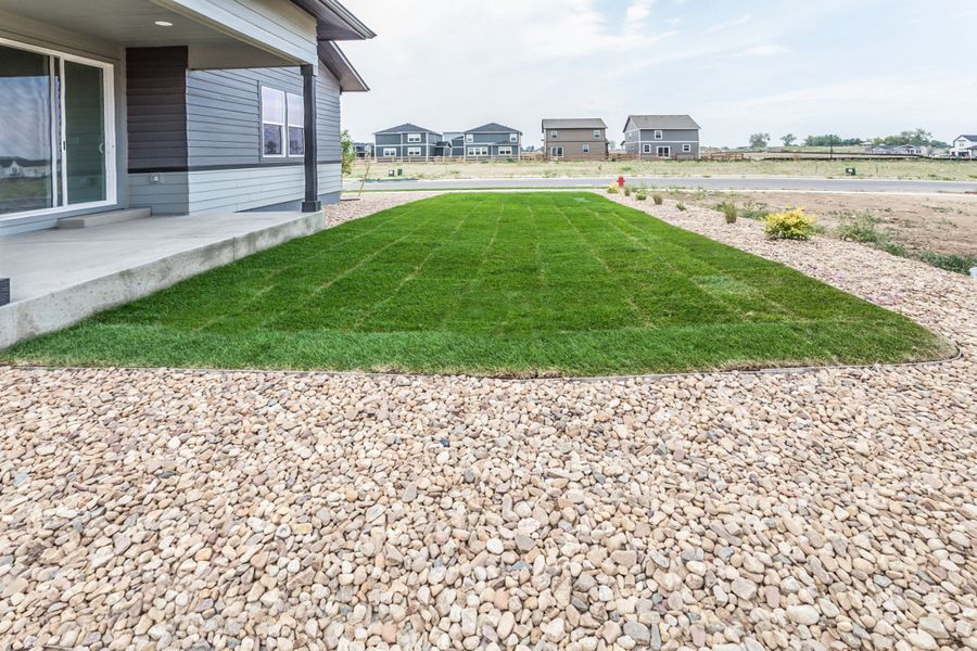 Exterior details and patio area of a home in Prairie Song, Windsor (Image 34).