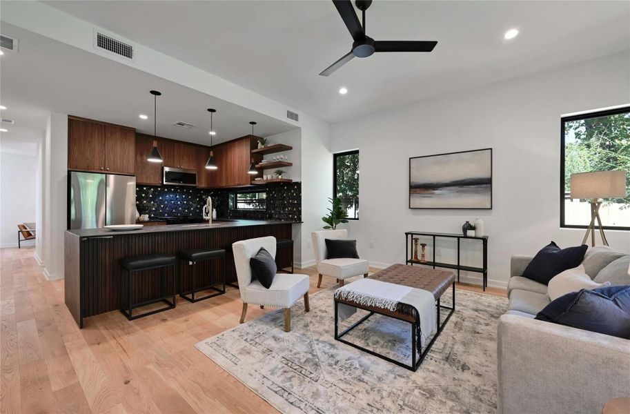 Main living area adjoins kitchen