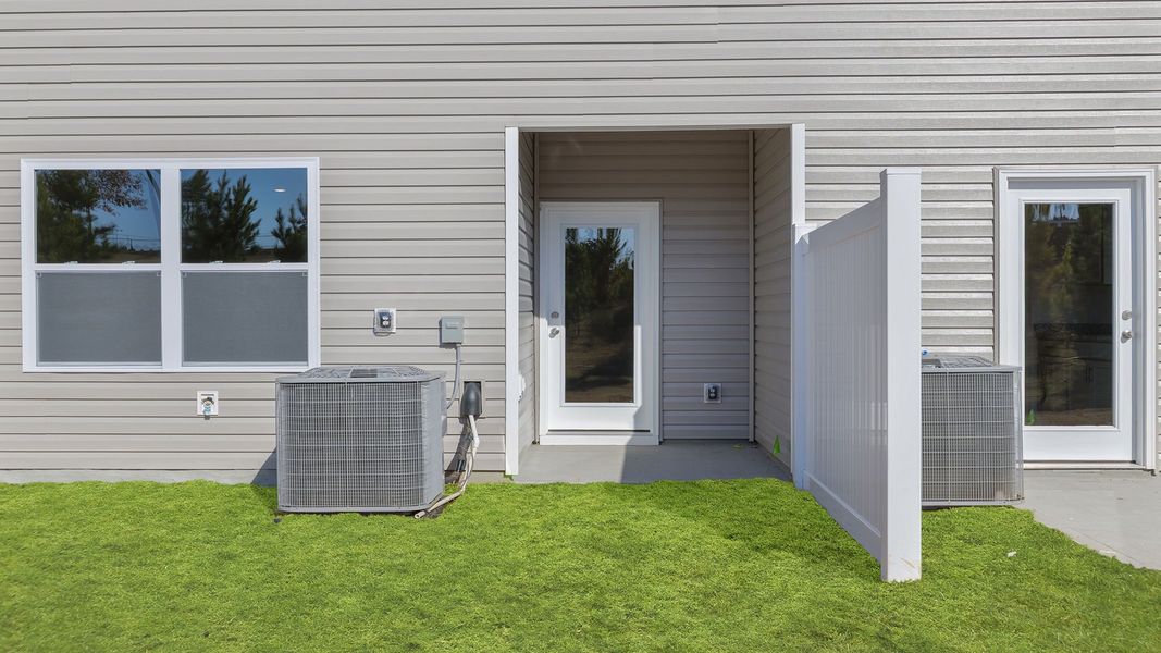 Exterior details and patio area of a home in Brookside Ridge Townhomes, Greer (Image 4).