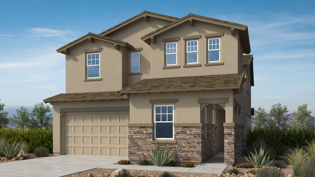 Representative exterior photo of a completed home built from the Calico by Taylor Morrison in Verdin Discovery Collection, Phoenix, AZ (Image 2). Representative exterior photo of a completed home built from the Calico by Taylor Morrison in Verdin Discovery Collection, Phoenix, AZ (Image 2).