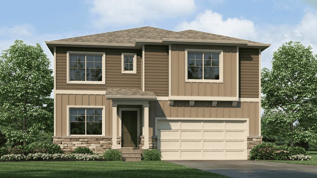 Representative exterior photo of a completed home built from the Bridgeport by D.R. Horton in Brighton Crossing, Brighton, CO (Image 5).
