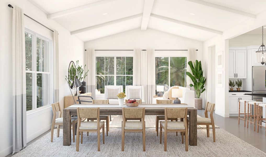 Ceiling beams over dining room