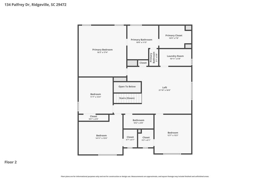 2D floor plan layout of this home in Parker's Preserve, Ridgeville, SC (Image 7).