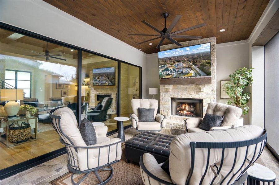 Slide open your family room doors, start the fire and you have all year to utilized this gorgeous patio space