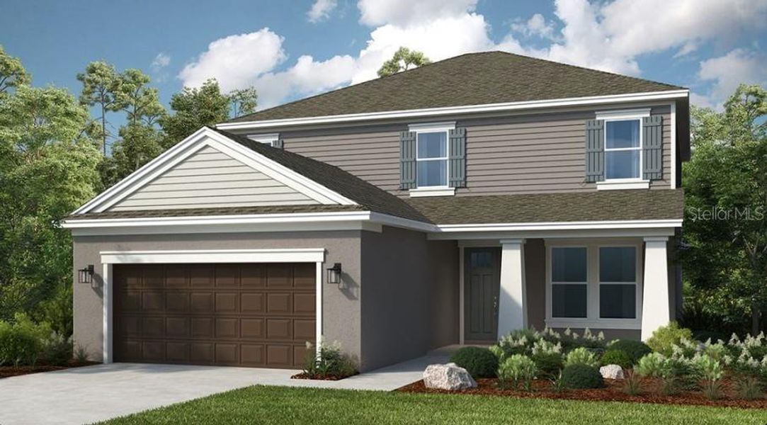 Front exterior of a new home in Brookland Park, Auburndale, FL, highlighting curb appeal (Image 1). Front exterior of a new home in Brookland Park, Auburndale, FL, highlighting curb appeal (Image 1).
