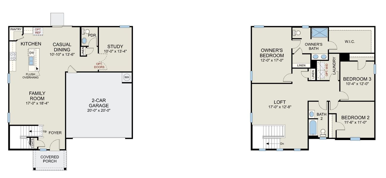 2D floor plan layout for the Wayfare - Single Family Homes by Dream Finders Homes in Stone Creek, Raeford, NC (Image 3).