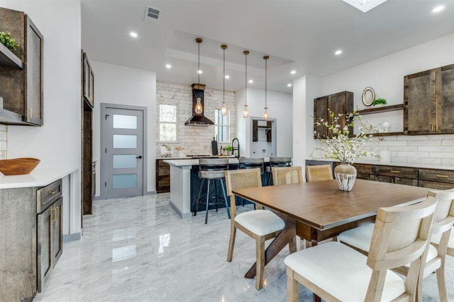 Dining space featuring sink