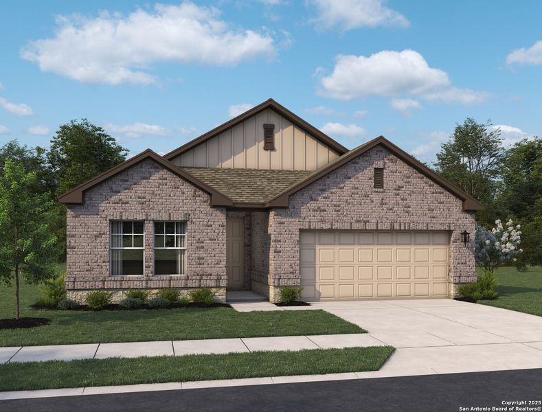 Front exterior of a new home in Cordova Trails, Seguin, TX, highlighting curb appeal (Image 1).