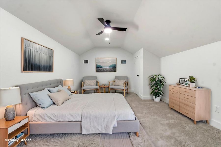 Upstairs bedroom virtually staged. Upstairs bedroom virtually staged.