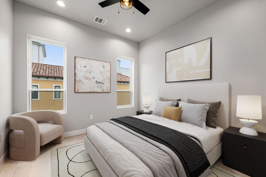 Virtual Staging - Bedroom: Bright guest bedroom with clean lines and soft natural light Virtual Staging - Bedroom: Bright guest bedroom with clean lines and soft natural light