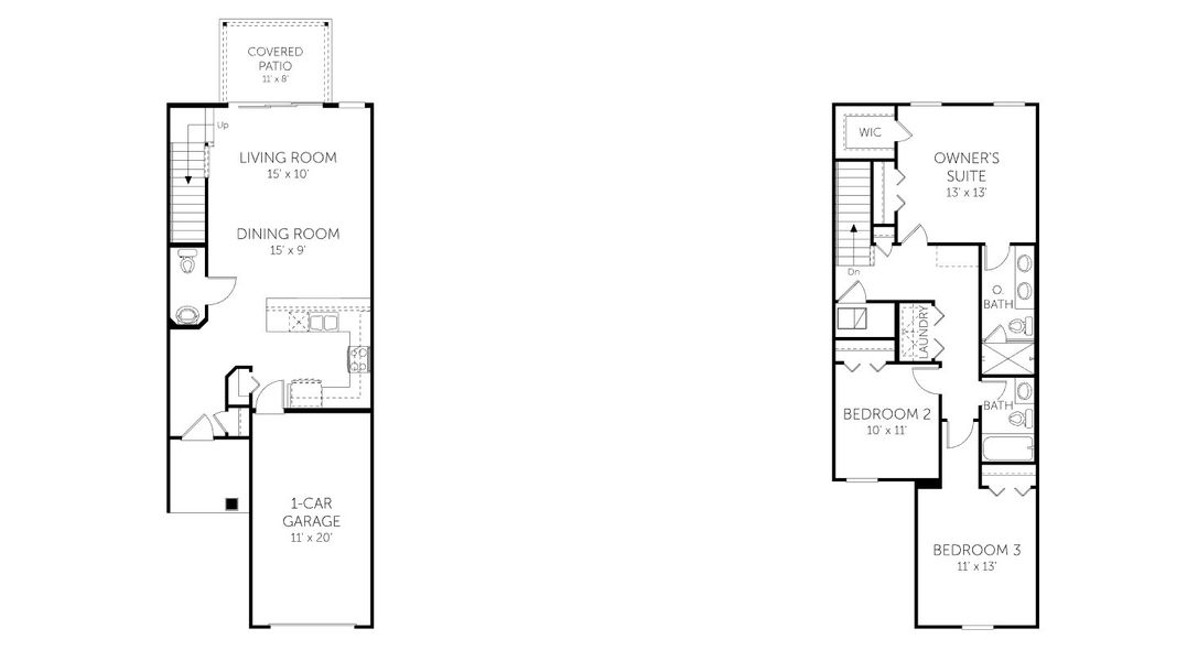 2D floor plan layout for the Warbler - Townhomes by Dream Finders Homes in Brook Forest, St. Augustine, FL (Image 3).