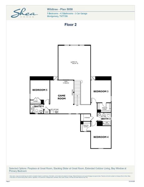 2D floor plan layout of this home in WILDTREE 60', Montgomery, TX (Image 5).