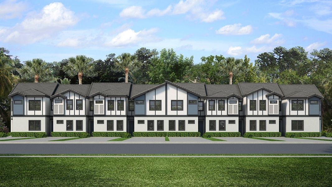 Representative exterior photo of a completed home built from the Latitude Bonus Townhome by Park Square Residential in Paradiso Grande, Orlando, FL (Image 13). Representative exterior photo of a completed home built from the Latitude Bonus Townhome by Park Square Residential in Paradiso Grande, Orlando, FL (Image 13).