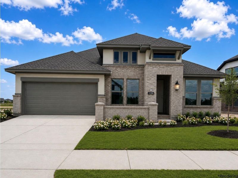 Front exterior of a new home in Bridgeland, Cypress, TX, highlighting curb appeal (Image 1). Front exterior of a new home in Bridgeland, Cypress, TX, highlighting curb appeal (Image 1).