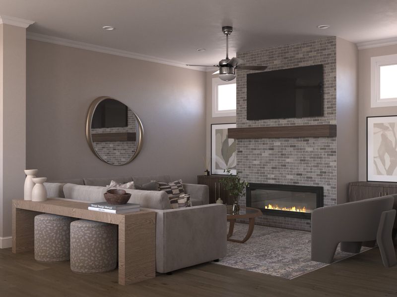 Living Room with Optional Fireplace - Interior Rendering