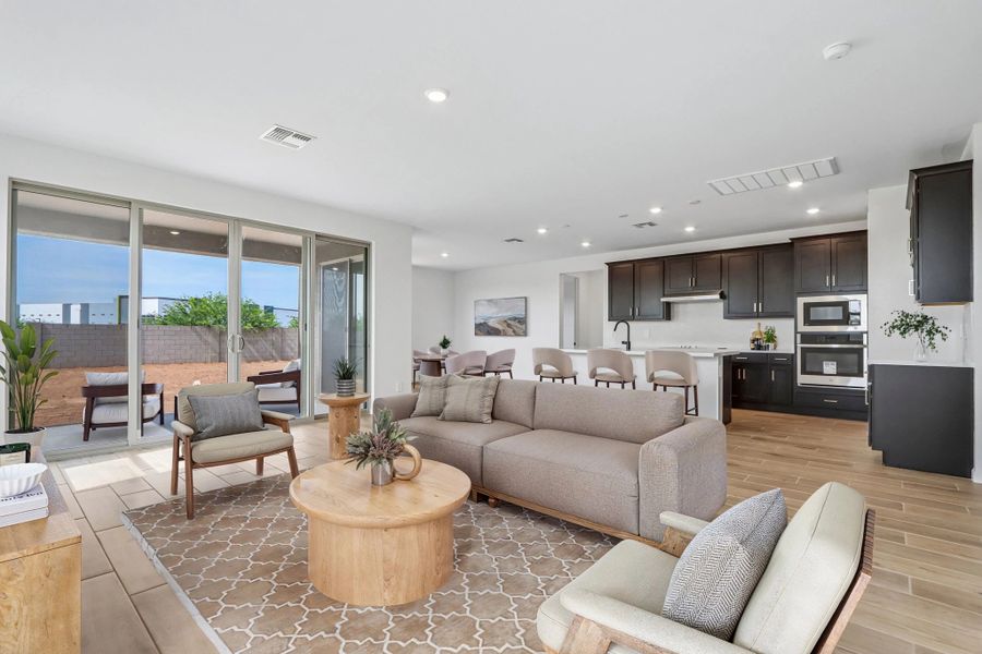 Great room, kitchen and dining. Virtually staged Great room, kitchen and dining. Virtually staged