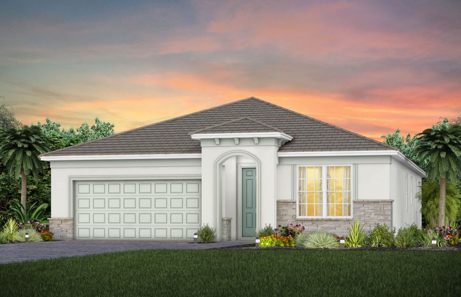 Front exterior of a new home in Harbor Isle, Vero Beach, FL, highlighting curb appeal (Image 22).