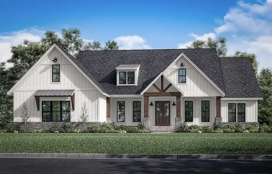 Representative exterior photo of a completed home built from the Margot by Zeal Home Builders in Echo Grove, Poolville, TX (Image 1). Representative exterior photo of a completed home built from the Margot by Zeal Home Builders in Echo Grove, Poolville, TX (Image 1).