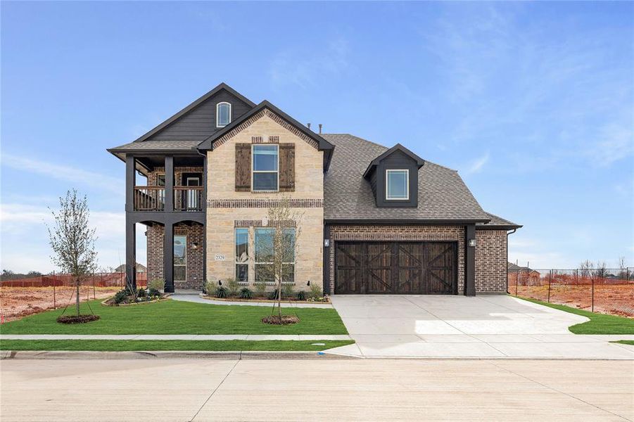 Front exterior of a new home in Stone River Glen 60s, Royse City, TX, highlighting curb appeal (Image 2).
