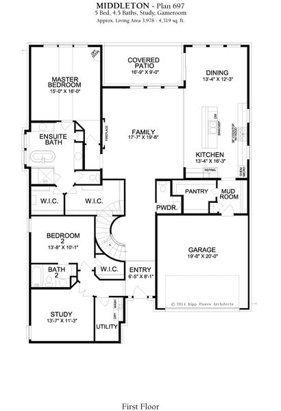 2D floor plan layout for the Middleton by Landon Homes in Lexington Frisco, Frisco, TX (Image 4).