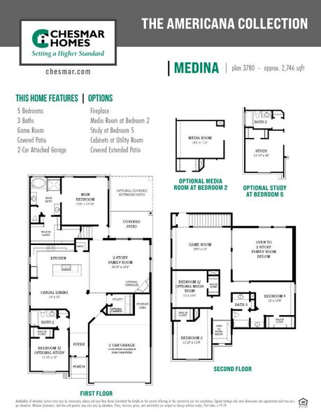 2D floor plan layout for the Medina by Chesmar Homes in Grange, Katy, TX (Image 5).