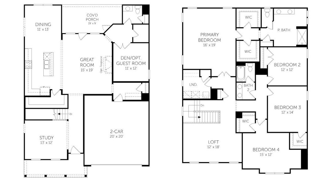 2D floor plan layout for the Fletcher - Single Family Homes by Dream Finders Homes in The Settlement, Simpsonville, SC (Image 3).