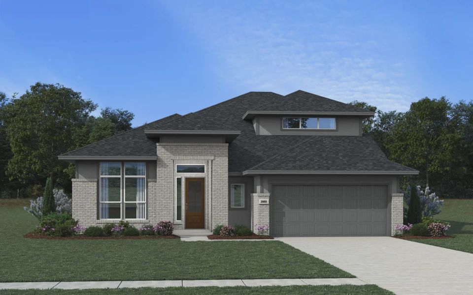 Representative exterior photo of a completed home built from the Bloomington by Chesmar Homes in Audubon, Magnolia, TX (Image 2). Representative exterior photo of a completed home built from the Bloomington by Chesmar Homes in Audubon, Magnolia, TX (Image 2).