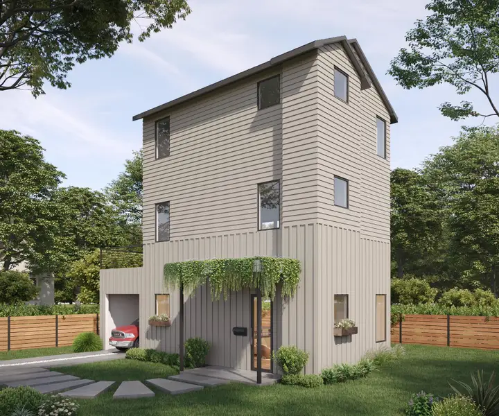 Contemporary home featuring board and batten siding Contemporary home featuring board and batten siding