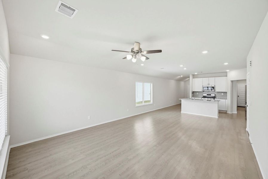 A ceiling fan adds year-round comfort in the heart of the home.