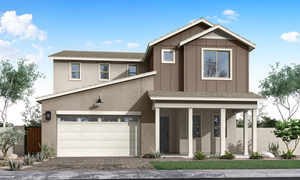 Representative exterior photo of a completed home built from the Willow Plan 40-9 by Tri Pointe Homes in Waterston Central, Gilbert, AZ (Image 20).