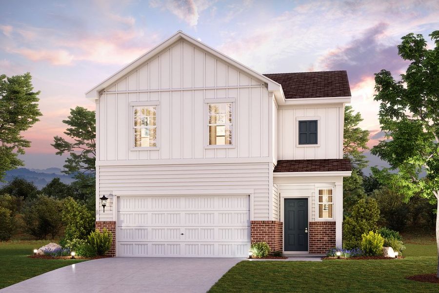 Front exterior of a new home in Blue Sky Meadows, Monroe, NC, highlighting curb appeal (Image 1). Front exterior of a new home in Blue Sky Meadows, Monroe, NC, highlighting curb appeal (Image 1).