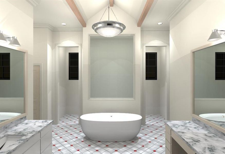 Rendered representation of primary bath suite Rendered representation of primary bath suite