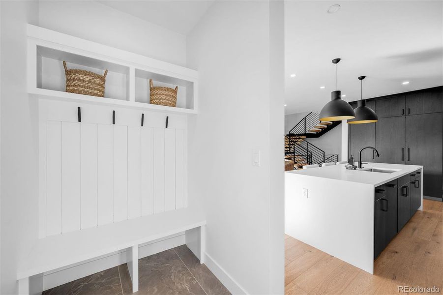 great mud-room with coat closet