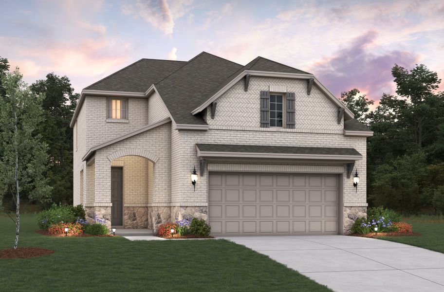 Representative exterior photo of a completed home built from the Petunia by Beazer Homes in Saratoga: Fields 40', Aubrey, TX (Image 9). Representative exterior photo of a completed home built from the Petunia by Beazer Homes in Saratoga: Fields 40', Aubrey, TX (Image 9).