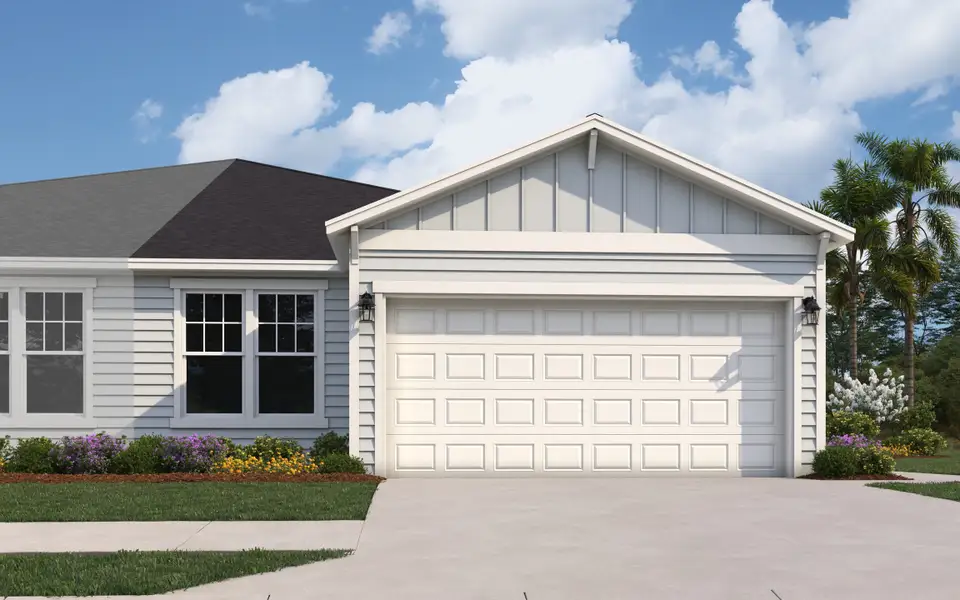 Front exterior of a new home in Seminole Trace, Palm Coast, FL, highlighting curb appeal (Image 1). Front exterior of a new home in Seminole Trace, Palm Coast, FL, highlighting curb appeal (Image 1).