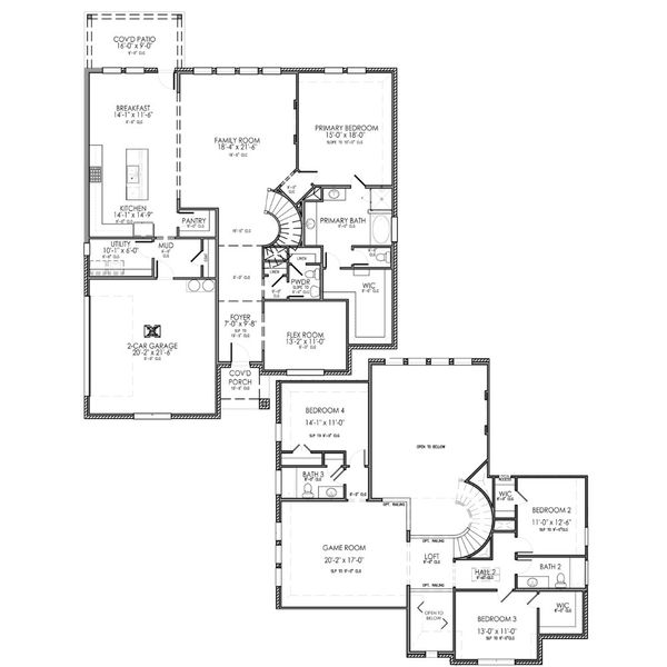 2D floor plan layout for the The Highland by Lillian Custom Homes in Ten Mile Creek, DeSoto, TX (Image 5).