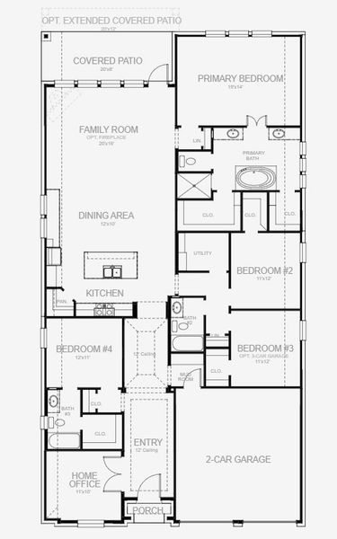2D floor plan layout for the 2357W by Perry Homes in Two Step Farm 50', Montgomery, TX (Image 4).