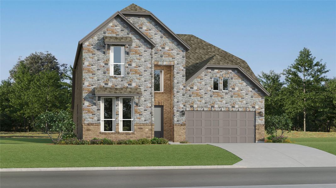 Front exterior of a new home in Woodfield Preserve, Georgetown, TX, highlighting curb appeal (Image 22). Front exterior of a new home in Woodfield Preserve, Georgetown, TX, highlighting curb appeal (Image 22).