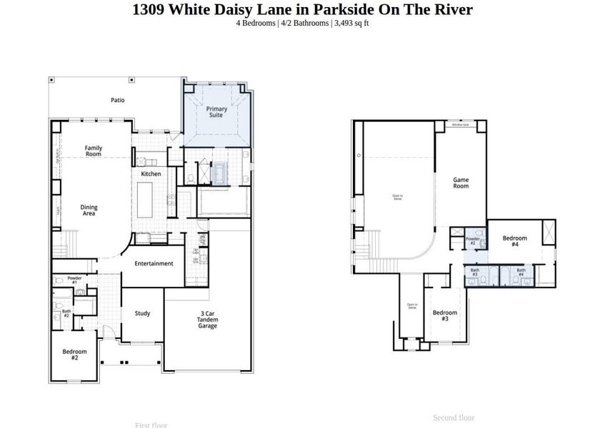2D floor plan layout of this home in Parkside On The River, Georgetown, TX (Image 4).