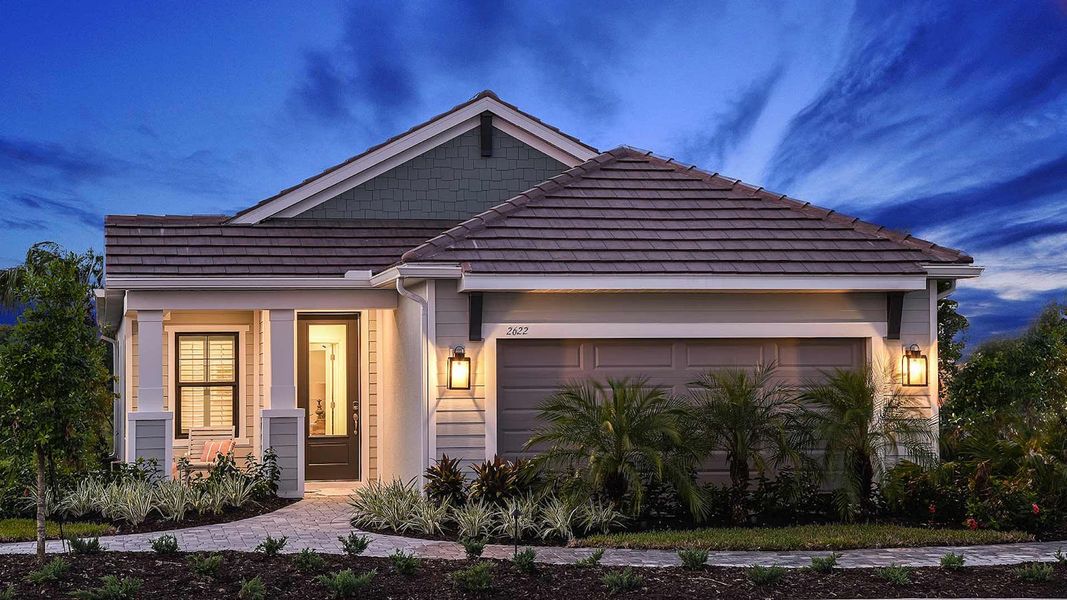 Front exterior of a new home in Windward, Sarasota, FL, highlighting curb appeal (Image 20). Front exterior of a new home in Windward, Sarasota, FL, highlighting curb appeal (Image 20).