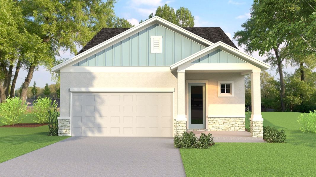 Representative exterior photo of a completed home built from the Tidewater by Rocklyn Homes in Emerald Fields, Hudson, FL (Image 1).