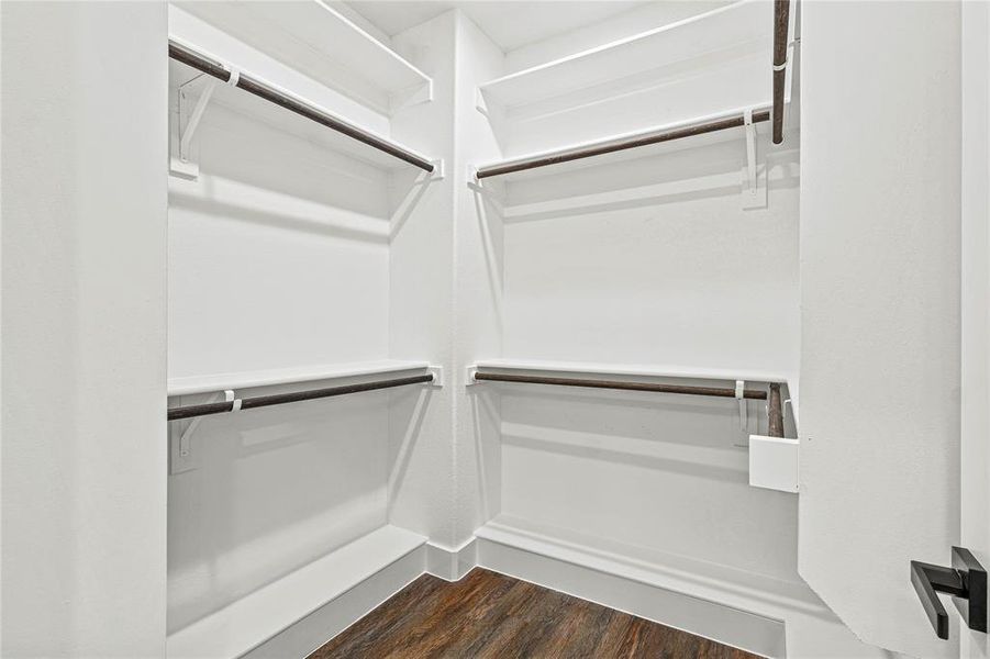 Spacious closet with dark wood-style floors Spacious closet with dark wood-style floors